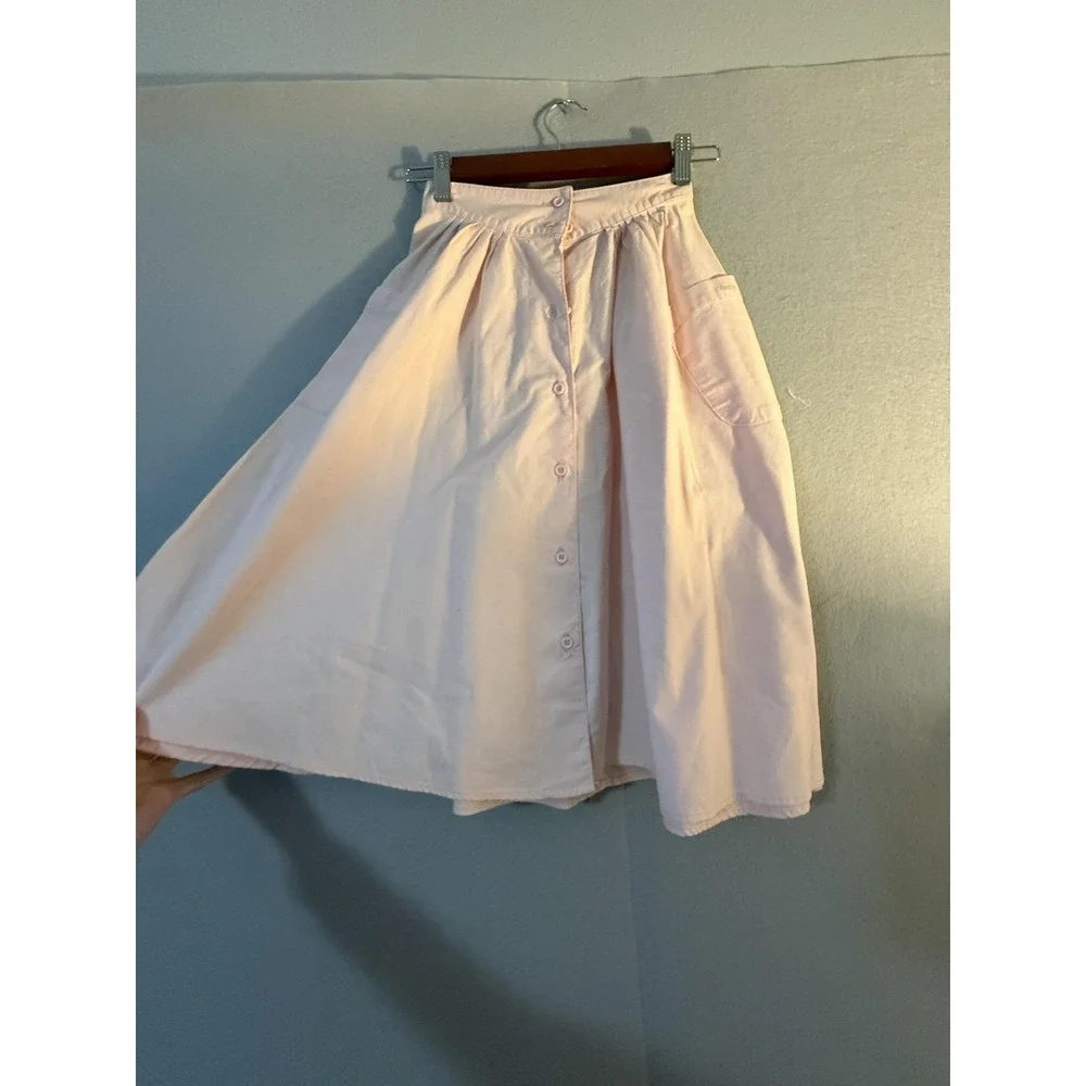 Vtg OshKosh B'gosh Skirt Girls 7 Pink Button Front Pockets Cotton Midi A FLAW